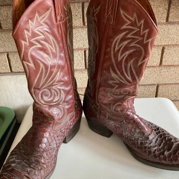Vintage Dan Post Snakeskin and Leather Cowboy Boots Men’s Size 11D